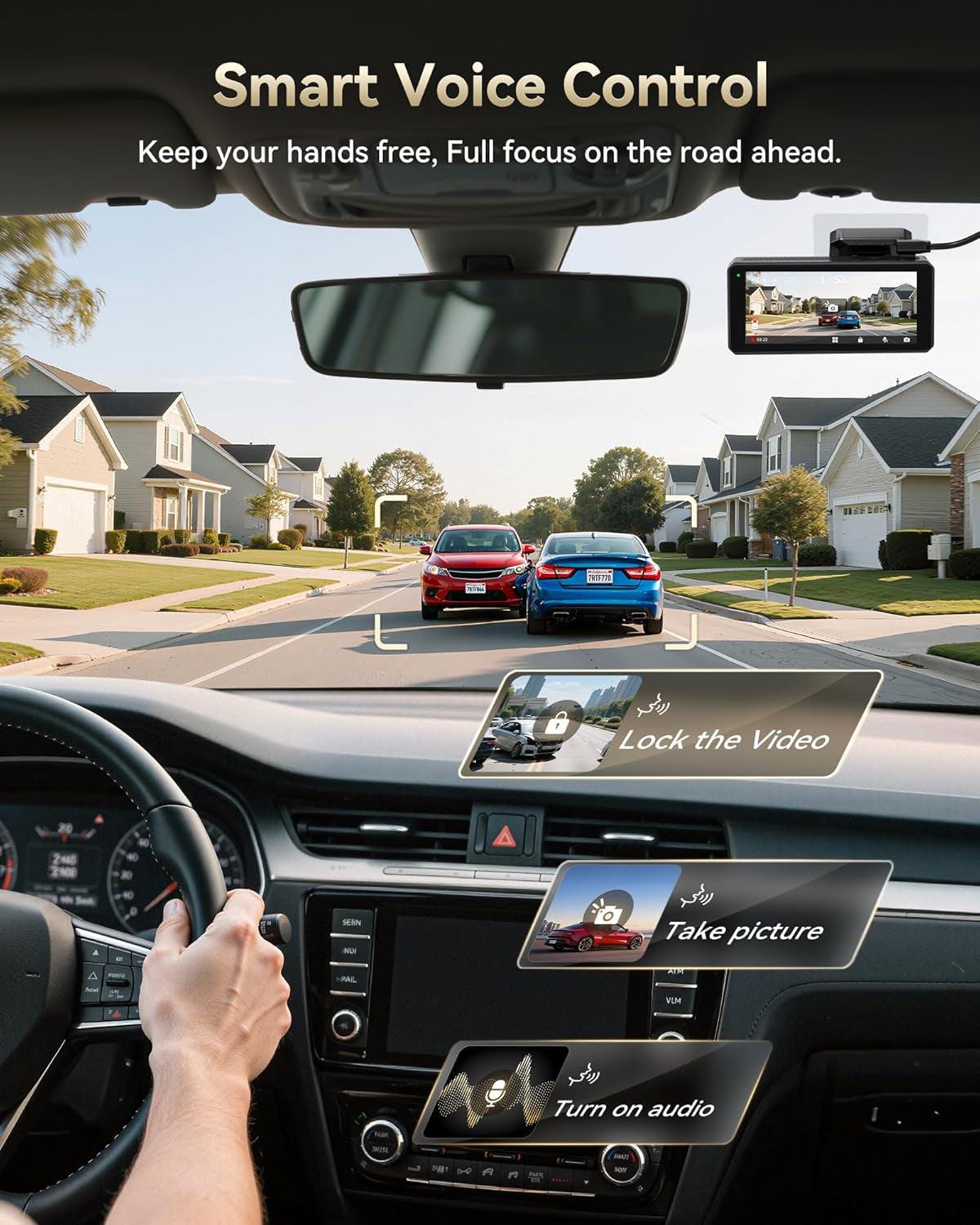 F77 4K+4K Dual Dash Cam for Cars, 2CH STARVIS 2 IMX678, 128GB Emmc | Voice Control, 5.8Ghz Wifi APP, 4'' Touch Screen, Precise GPS, WDR Night Vision, 4K HDR Recording Dashcam, 24H Parking Mode